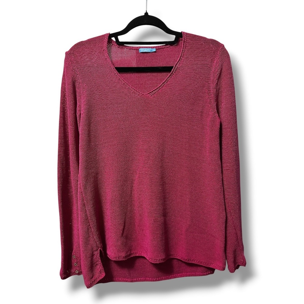 J. McLaughlin Callum Sweater Top Women's S Pink V-Neck Open Knit Coastal Classic